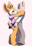  1boy 1girl absurdres aggressive_retsuko animal_ears blue_eyes blush fur furry groping highres horns imminent_kiss komiya_(aggretsuko) open_mouth orange_eyes panties simple_background skirt sweatdrop tail tsunoda_(aggretsuko) underwear unousaya 