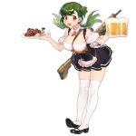  1girl alcohol alternate_costume assault_rifle bangs bare_shoulders beer black_footwear blush breasts cleavage collar collarbone cup dress eyebrows_visible_through_hair food full_body g28_(girls_frontline) german_flag girls_frontline glass green_hair gun h&amp;k_g28 hair_ornament holding holding_cup holding_food holding_plate jewelry large_breasts long_hair looking_at_viewer meat mole mole_on_breast official_art open_mouth plate red_eyes rifle scope shoes short_sleeves smile solo standing thick_eyebrows thighhighs transparent_background ushi_(newrein) weapon weapon_on_back white_legwear zettai_ryouiki 