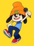  absurd_res anthro canid canine clothing floppy_ears footwear hat headgear headwear hi_res male mammal open_mouth open_smile parappa parappa_the_rapper simple_background smaiart smile solo sony_corporation sony_interactive_entertainment video_games 