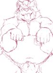  2019 anthro asian_clothing belly bodily_fluids bulge canid canine clothing cum east_asian_clothing fundoshi genital_fluids goemon_(tas) hi_res humanoid_hands japanese_clothing male mammal moobs moonwhitetiger navel overweight overweight_male raccoon_dog simple_background solo tanuki tokyo_afterschool_summoners tongue tongue_out underwear video_games white_background 