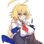  1girl ahoge bangs blazblue blonde_hair blue_eyes braid breasts dress es_(xblaze) frills hair_between_eyes huge_ahoge large_breasts long_hair long_sleeves looking_at_viewer necktie roas01b short_hair single_braid solo xblaze xblaze_code:_embryo xblaze_lost:_memories 