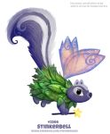  black_eyes clothing cryptid-creations disney fairy female feral floating fur humor insect_wings leaf magic_wand mammal mephitid pun purple_body purple_fur simple_background skunk smile solo star text tinkerbell url visual_pun white_background wings 
