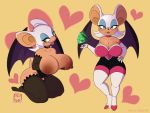  4:3 anthro big_breasts breasts chaos_emerald chiropteran cleavage clothed clothing collar eliotak female legwear mammal rouge_the_bat sonic_the_hedgehog_(series) thigh_highs 