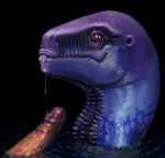  2016 after_sex alien ambiguous_gender bald black_background bodily_fluids digital_media_(artwork) duo erection hi_res human humanoid_penis male male/ambiguous mammal meandraco penis purple_body purple_eyes purple_skin saliva simple_background slit_pupils solo_focus water wet 