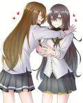  2girls brown_hair commentary_request eyebrows_visible_through_hair girls_frontline highres hug incest monokuro_(sekahate) multiple_girls pleated_skirt scar scar_across_eye school_uniform siblings sisters skirt twins ump45_(girls_frontline) ump9_(girls_frontline) yuri 