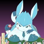  &lt;3_marking 1:1 anthro big_breasts biidama breast_squish breasts card eeveelution female glaceon hand_on_breast hi_res looking_at_viewer necktie nintendo playing_card pok&eacute;mon pok&eacute;mon_(species) poker_chip poker_table simple_background solo squish tongue tongue_out video_games 