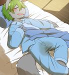  2018 absurd_res anthro bed bedwetting blush bodily_fluids canid canine canis clothed clothing cub drooling fully_clothed furniture genital_fluids hi_res male mammal pajamas saliva satsuki_rabbit sleeping smile solo urine wetting wolf young 