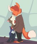  animancer anthro canid canine clothed clothing disney fox gideon_grey kissing male male/male mammal mustela mustelid musteline office travis_(zootopia) undressing zootopia 