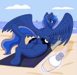  anthro beach bottomless butt clothed clothing codras equid female friendship_is_magic hi_res horn mammal my_little_pony princess_luna_(mlp) pussy seaside winged_unicorn wings 