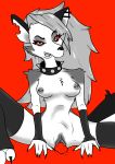  2019 absurd_res anthro breasts canid canid_demon canine canis demon digital_media_(artwork) evilthabad female female_focus hellhound helluva_boss hi_res loona_(vivzmind) mammal nipples pussy simple_background smile wolf 