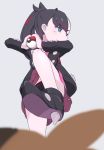  1girl absurdres ankle_boots aqua_eyes arms_up bare_legs black_footwear black_hair black_jacket black_panties blurry blurry_foreground blush boots depth_of_field dress from_below gen_8_pokemon grey_background hair_ribbon highres jacket leg_up long_hair long_sleeves looking_to_the_side mary_(pokemon) momo_(higanbana_and_girl) morpeko open_clothes open_jacket panties pantyshot pantyshot_(standing) pink_dress pokemon pokemon_(creature) pokemon_(game) pokemon_swsh red_ribbon ribbon serious simple_background solo_focus spikes standing standing_on_one_leg twintails underwear v-shaped_eyebrows 