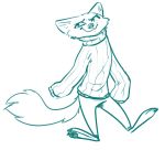  2019 ambiguous_gender anthro bottomwear canid canine cheek_tuft clothed clothing facial_tuft fox fuel_(artist) green_and_white head_tuft inner_ear_fluff mammal monochrome pants pawpads simple_background skye_(zootopia) smile solo sweater topwear tuft white_background 
