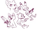 2019 :3 ambiguous_gender anthro barefoot canid canine cheek_tuft chest_tuft clothed clothing dipstick_ears disney dual_wielding duo ear_markings facial_markings facial_tuft food fox fuel_(artist) fur fur_markings gun handgun head_markings head_tuft holding_character holding_food holding_object holding_pistol holding_tongue holding_weapon inner_ear_fluff jack_savage judy_hopps lagomorph leporid long_tongue mammal markings monochrome multicolored_ears neck_tuft nick_wilde open_mouth open_smile pistol pizza purple_and_white rabbit ranged_weapon shirt simple_background sketch_page skye_(zootopia) smile solo t-shirt tongue tongue_out topwear tuft weapon white_background zootopia 