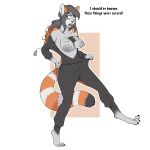  1:1 2019 absurd_res ailurid alpha_channel annoyed barefoot breasts dialogue female hair hi_res mammal nipples on_one_leg onesie red_panda simple_background solo standing suit_transformation surprise tattoo tharkis transformation transparent_background unidentified-tf 