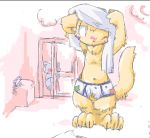  3_toes blush canid canine clothing itadakicat male mammal navel nipples steam toes underwear 