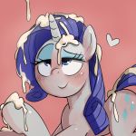  1:1 alternate_version_at_source baigak bedroom_eyes blush bodily_fluids cum cum_in_hair cum_on_face cum_on_hand cum_on_tail equid eyelashes eyeshadow female feral friendship_is_magic genital_fluids hair hi_res horn looking_up makeup mammal my_little_pony narrowed_eyes rarity_(mlp) seductive simple_background smile solo unicorn 