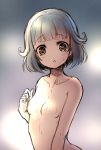  1girl :o bang_dream! bangs black_hair breasts clenched_hand collarbone hair_flaps hand_up highres looking_at_viewer nipples nude short_hair sketch small_breasts solo sweatdrop tukiyofree upper_body ushigome_rimi wet 