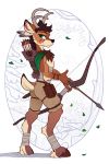  4_fingers anthro antlers cervid clothed clothing eyebrows eyelashes female fingers green_eyes hooves horn mammal solo standing yakovlev-vad 