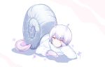  androgynous antennae full_body looking_at_viewer original pink_eyes ririkuto shell short_hair simple_background snail_girl solo sweater tail white_background white_hair white_sweater 