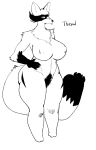  2019 anthro anthrofied big_breasts big_butt biped black_body black_fur breasts butt canid canine curvy_figure dipstick_tail female fur huge_breasts looking_at_viewer mammal multicolored_body multicolored_tail nintendo nude pok&eacute;mon pok&eacute;mon_(species) pubes rtr simple_background solo standing thick_thighs thievul tongue tongue_out video_games voluptuous wide_hips 