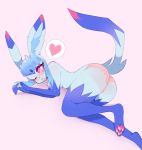  &lt;3 anthro blush breasts butt clothing eeveelution eyelashes female fredek666 glaceon looking_at_viewer lying nintendo one_eye_closed open_mouth panties pinup pok&eacute;mon pok&eacute;mon_(species) pose simple_background solo underwear video_games wink 