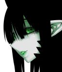  1girl bangs black_hair black_sclera character_portrait demon_girl face green_eyes juugoya_(zyugoya) lips merii_(musuko_ga_kawaikute_shikatanai_mazoku_no_hahaoya) musuko_ga_kawaikute_shikatanai_mazoku_no_hahaoya parted_lips portrait tongue tongue_out white_background 