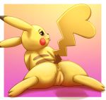  2019 anus blep blush bodily_fluids brown_eyes butt cleft_tail digital_media_(artwork) dotted_background female feral fur genital_fluids gradient_background hi_res looking_at_viewer looking_back nintendo otakuap pattern_background pikachu pok&eacute;mon pok&eacute;mon_(species) presenting pussy pussy_juice signature simple_background solo tongue tongue_out video_games yellow_body yellow_fur 