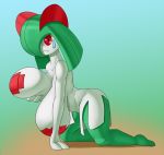  anthro big_breasts bodily_fluids breasts clothing creatiffy frown fur green_hair hair huge_breasts kirlia legwear nintendo pasties pok&eacute;mon pok&eacute;mon_(species) red_eyes sagging_breasts tears thick_thighs thigh_highs video_games white_body white_fur 