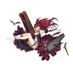  barefoot bat breasts coffin cross cross_earrings crossed_legs crown earrings fingernails formidable_(warship_girls_r) green_eyes gun jewelry large_breasts long_fingernails musket open_mouth red_hair toenail_polish toenails toes warship_girls_r weapon wiggling_toes zi_se 