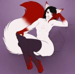  4_toes 5_fingers ajna areola black_hair breasts domestic_cat felid feline felis female fingers fur hair mammal navel nipples red_eyes red_hair toes white_body white_fur 