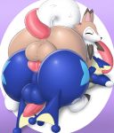  2019 absurd_res anal anal_penetration animal_genitalia animal_penis anus balls big_butt blue_body blue_skin blush brown_body brown_fur butt canid canine canine_penis deep_rimming deep_tongue duo erection eyes_closed fur greninja hi_res interspecies knot long_tongue looking_pleasured lycanroc male male/male mammal membrane_(anatomy) midday_lycanroc nintendo nude oral pandashorts penetration penis pok&eacute;mon pok&eacute;mon_(species) purple_background rear_view rimming sex simple_background smile tapering_penis tongue vein veiny_penis video_games webbed_feet wide_hips 