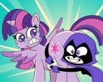  bodily_fluids butt butt_squish cutie_mark dc_comics drawsputin equid equine female friendship_is_magic frown hair hood horn horse hug human mammal multicolored_hair my_little_pony my_little_pony:_pony_life pink_hair pony purple_eyes purple_hair raven_(dc) smile sparkly_eyes squish sweat teen_titans twilight_sparkle_(mlp) two_tone_hair winged_unicorn wings 