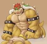  2019 4_fingers absurd_res adios anthro anthro_on_anthro balls blush bodily_fluids bowser bracelet brown_background claws collar drooling duo erection fellatio fingers hi_res humanoid_penis jewelry koopa male male/male mario_bros muscular muscular_male navel nintendo nipples nude one_eye_closed oral penile penis saliva scalie sex simple_background size_difference spiked_bracelet spiked_collar spikes throat_swabbing vein veiny_penis video_games 