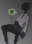  blush bodily_fluids censored clothed clothing creeper cum enderman genital_fluids ineffective_censorship japanese_text low_res male masturbation minecraft not_furry orgasm partially_clothed penis text translation_request unknown_artist video_games 