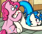  2019 5:4 anal blush bodily_fluids butt cutie_mark digital_media_(artwork) earth_pony equid equine feather_bangs female female/female feral friendship_is_magic hair horse mammal my_little_pony open_mouth oral pinkie_pie_(mlp) pokefound pony rimming sex smile tongue vinyl_scratch_(mlp) 