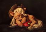  2019 apple applejack_(mlp) assasinmonkey bodily_fluids clothing cowboy_hat crying cutie_mark earth_pony equid equine eyelashes eyes_closed female feral food friendship_is_magic fruit hat headgear headwear horse mammal my_little_pony plant pony signature solo tears water 