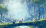  bandana_waddle_dee blue_sky bridge cave cloud con_(kirby) fatty_whale gator_(kirby) gooey highres kirby kirby:_star_allies kirby_(series) lake maxim_tomato mushroom plant pon_(kirby) sky stalactite stalagmite star tree umbrella user_wadu3873 vines waddle_dee water waterfall 