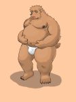  2019 anthro asian_clothing belly blush brown_body brown_fur bulge clothing east_asian_clothing fundoshi fur hanakatsuo10 humanoid_hands japanese_clothing male mammal moobs navel nipples overweight overweight_male simple_background solo underwear ursid 