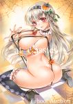  absurdres ass breasts highres large_breasts long_hair original red_eyes sideboob slingshot thighhighs 