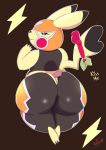  2019 absurd_res anthro big_butt butt butt_focus cleft_tail clothed clothing cosplay_pikachu_(character) cosplay_pikachu_(costume) female fur hi_res huge_butt mammal mistletoe nintendo open_mouth pikachu pikachu_libre plant pok&eacute;mon pok&eacute;mon_(species) renaspyro thick_thighs video_games yellow_body yellow_fur yoga_pants 