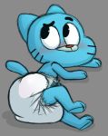  2019 anthro blush butt cartoon_network clothed clothing cub diaper domestic_cat eyebrows felid feline felis furgonomics gumball_watterson looking_up lying male mammal raised_eyebrow solo tenerius the_amazing_world_of_gumball topless young 