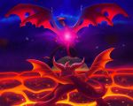  2019 absurd_res activision claws cosmic_background cynder digital_media_(artwork) dragon duo female feral hi_res horn male membrane_(anatomy) membranous_wings open_mouth plaguedogs123 scales scalie solo spines spyro spyro_the_dragon teeth tongue video_games western_dragon wings 