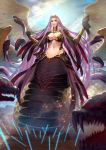  1girl bare_shoulders breasts bustier claws cleavage cleavage_cutout fate/grand_order fate_(series) gorgon gorgon_(fate) huge_breasts large_breasts long_hair monster_girl navel pelvic_curtain purple_eyes purple_hair rider scales shin716 slit_pupils smile snake snake_hair snake_tail square_pupils tail very_long_hair wings 