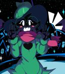  &lt;3 2019 absurd_res anthro black_body black_fur blush bovid caprine captainkirb city cityscape clothed clothing cute_fangs deltarune double_v_sign eyewear fully_clothed fur gesture glasses goat green_clothing happy hat headgear headwear hi_res male mammal open_mouth outside portrait ralsei robe scarf solo v_sign video_games wizard_hat 