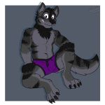  2019 alex_nightmurr anthro black_body black_fur bulge canid canine canis fur gaokun hi_res looking_at_viewer male mammal purple_eyes smile solo wolf 