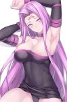  1girl absurdres arm_behind_head arm_up armpits bare_shoulders breasts collar facial_mark fate/grand_order fate/stay_night fate_(series) forehead_mark highres large_breasts long_hair looking_at_viewer naturalton nipples purple_hair rider sideboob sleeveless solo very_long_hair 