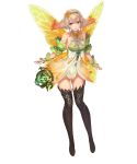  1girl bangs bare_shoulders black_footwear blonde_hair blush boots bracelet breasts cleavage dress eyebrows_visible_through_hair fairy_wings fingernails fire_emblem fire_emblem_heroes floating floating_object flower full_body gradient gradient_clothes gradient_hair halterneck headband highres jewelry leaf long_hair medium_breasts multicolored_hair official_art orange_hair parted_lips peony_(fire_emblem) pointy_ears purple_eyes shiny shiny_hair shiny_skin short_dress sleeveless smile solo teeth thigh_boots thighhighs transparent_background twintails wings yoshiku_(oden-usagi) zettai_ryouiki 