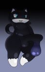  atlus balls black_body blue_eyes bodily_fluids condom cum digital_media_(artwork) domestic_cat felid feline felis filled_condom genital_fluids male mammal megami_tensei megami_tensei_persona morgana_(persona) ncpk penis rubber short_stack solo thick_thighs video_games wide_hips 