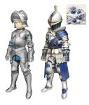  1boy armor blonde_hair blue_eyes breastplate chain cup full_armor gauntlets helmet kettle kkulppangg knight male_focus original pauldrons photo-referenced plate_armor portfolio sketch solo spoon standing teapot visor_(armor) 