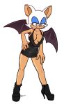  ankle_boots big_breasts breasts chiropteran clothing dress female high_heeled_boots looking_at_viewer mammal notsafeforcurt rouge_the_bat simple_background smile solo sonic_the_hedgehog_(series) wings 